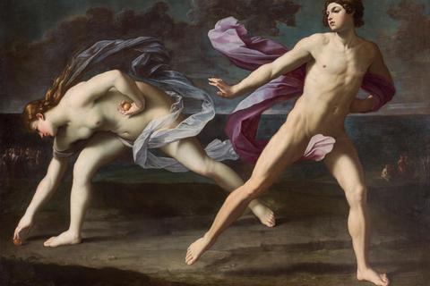 Die starken Hell-Dunkel-Kontraste erinnern an seinen Zeitgenossen Caravaggio: Die Liebesgeschichte von Hippomenes and Atalanta, gemalt 1618 bis 1620 von Guido Reni, ist bald im Frankfurter Städel zu bewundern. Foto: Museo Nacional del Prado, Madrid
