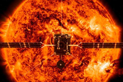 Auf mehr als 500 Grad erhitzt sich die Sonde, wenn sie sich auf 42 Millionen Kilometer der Sonne nähert. Der Schutzschild ist 40 Zentimeter dick.  Grafik:ESA/Nasa 