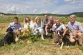 Trüffelbauexperte Dr. Ulrich Stobbe (v.li.), Landrätin Bettina Dickes, Bundesministerin Julia Klöckner, Ortsbürgermeister Ralf Noch, Bürgermeister Michael Cyfka, Ludger Sproll und Investor Dr. Job von Nell pflanzen eine junge Buche. Zwischen ihren Wurzeln sollen Trüffel wachsen.