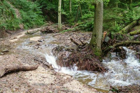 Seit Jahren schon richten Starkregenereignisse im Morgenbachtal Verwüstungen an (Foto links). Nur wenige Kilometer entfernt: Das Unwetter im Frühsommer 2016 suchte Trechtingshausen heim.Archivfotos: Jochen Werner 
