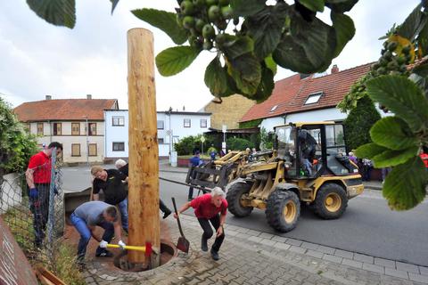Mitten in Nieder-Hilbersheim haben die Mitglieder des TSV den „Spendenbaum“ aufgestellt. Foto: Thomas Schmidt