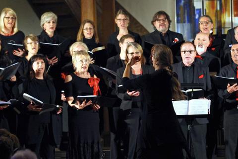 Unter der Leitung von Elisabeth Brändle versetzte der Chor „Swinging Voices“ das Publikum in Weihnachtsstimmung. Foto: hbz/Michael Bahr