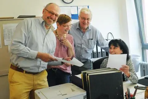 Das Sekretariatsteam mit Inge Stäcker (r.) und Claudia Burkard war für Hermann-Josef Schlicht (l.) und Gottlieb Decker immer ein wichtiger Rückhalt.Foto: RMB/Heinz Margielsky  Foto: RMB/Heinz Margielsky