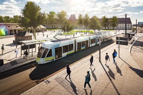 Die Animation zeigt eine City-Bahn an der Mainzer Uni. Grafik: Planungsgesellschaft