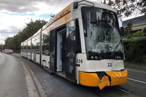 Unweit des Schott-Werksgeländes ist am Freitag in Mainz eine Straßenbahn auf einen Bus aufgefahren. Foto: Harald Kaster