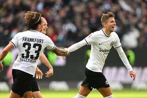 Zeigte beim 2:0-Heimsieg gegen Union Berlin eine starke Leistung und schoss ein tolles Tor: Eintracht-Offensivmann Jesper Lindström (rechts). © dpa