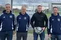 Spielervorstellung beim SC Offheim: (von links). Holger Diefenbach (Geschäftsführer), Veit Müller (Berater), Marvin Rademacher und Benedikt Kutzmann (Technischer Leiter). Foto: SC Offheim