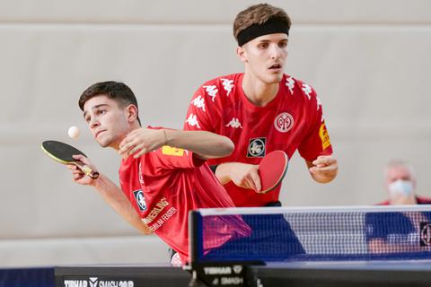 * Tischtennis * Zweite Bundesliga: Mainz 05 - Neckarsulm * Rossi, Mladenovic Foto: hbz/Stefan Sämmer 11.09.2021